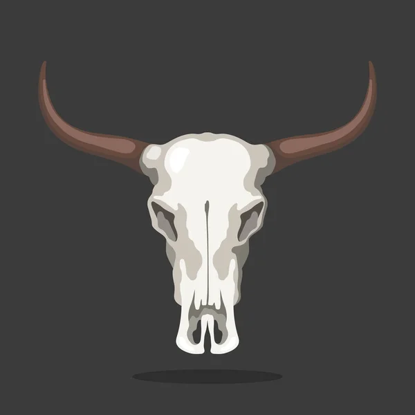 Icono del cráneo de vaca. Hueso de toro aislado. Cabeza de animal de dibujos animados. Dibujo de búfalo muerto. Símbolo del salvaje oeste. Decoración rancho mexicano — Vector de stock