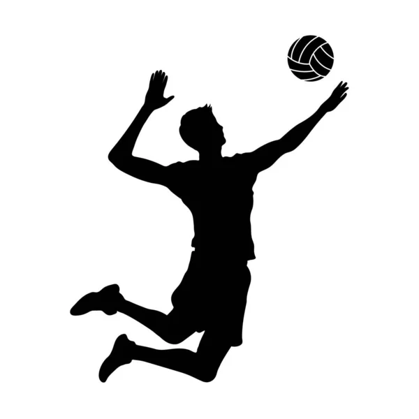Volleyballerin schwarze Silhouette. Isoliert springender Mann mit Ball. Sport-Ikone. Aktive Spielform. Sportlicher Junge — Stockvektor