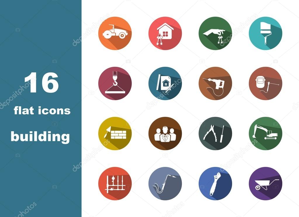 16 flat icons building