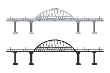 Tecrit edilmiş köprü kenarı görüntüsü. Bir mimari yapının endüstriyel çizimi. Modern mühendislik nakil yapısı. Ayrıntılı planlar. Vektör illüstrasyonu