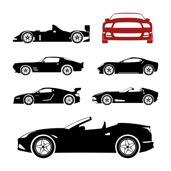 Gedetailleerde sportcars silhouetten set — Stockvector