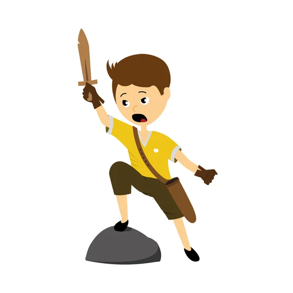 Vektor illustration av en pojke med svärd — Stock vektor