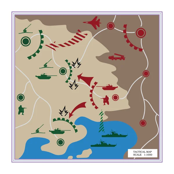 La carte tactique avec des icônes détaillées — Image vectorielle