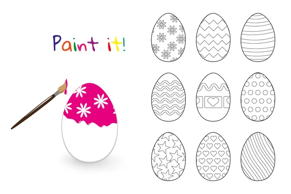 Coloring book. Easter decorated eggs set — Stock Vector