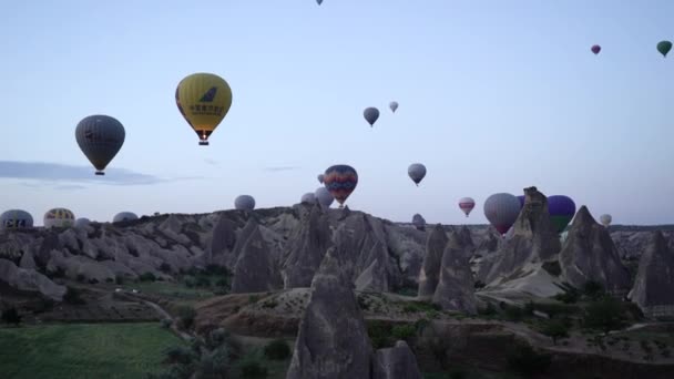 Sıcak hava balonları gökyüzünde uçar — Stok video