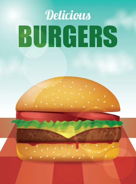 Delicioso Burger Vector Ilustração — Vetor de Stock