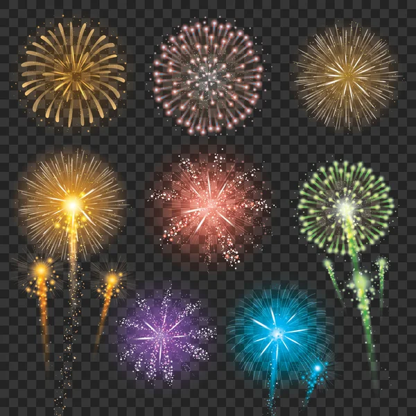 Ensemble d'illustrations de feux d'artifice — Image vectorielle