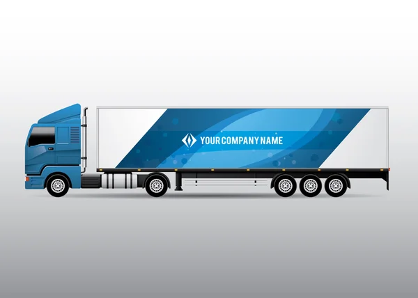 Advertentie of Corporate Identity ontwerpsjabloon op blauwe Truck met oplegger — Stockvector