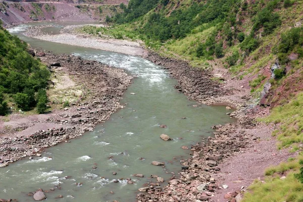 Small River Flowing Rocks Light Green Water — Stock Photo, Image