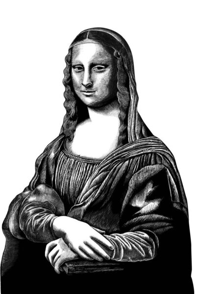 Portrait of Mona Lisa or gioconda. artist Leonardo da Vinci. redrawn graphics in the style of engravings.