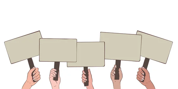 Ellerin tabağı tutuş şeklinin vektör çizimi. Seçim Oy Verme Posteri. Beyaz pankartlar beyaz üzerine.