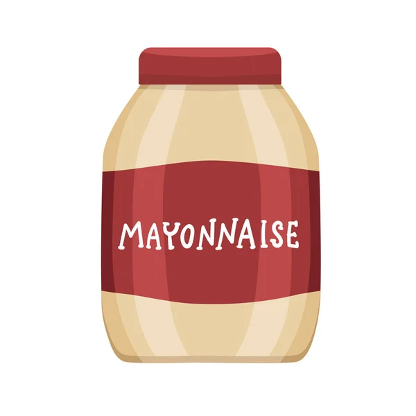 Mayonnaise Vectorielle Récipient Conserve Avec Mayonnaise Blanche Pâle Étiquette Pot — Image vectorielle