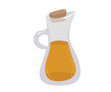 Beyaza izole edilmiş cam şişedeki yağ. Düz bir şekilde vektör illüstrasyonu. Bakir organik sağlıklı petrol ürünü. Tohum yağı