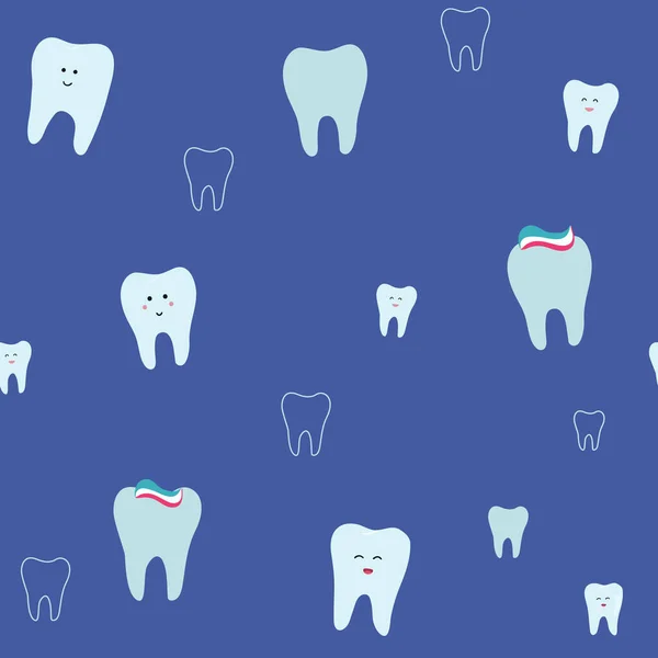 Modello Senza Cuciture Dentale Vettoriale Denti Bianchi Sfondo Blu — Vettoriale Stock