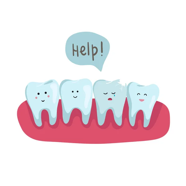 Reihe Von Gesunden Zähnen Der Mundhöhle Von Denen Einer Krank — Stockvektor