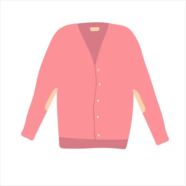 Desenho animado vetorial plano ilustração de um suéter quente aconchegante rosa ou Jumper com mangas compridas com botões. desenho manual. Mulheres de malha roupas quentes no fundo branco. —  Vetores de Stock