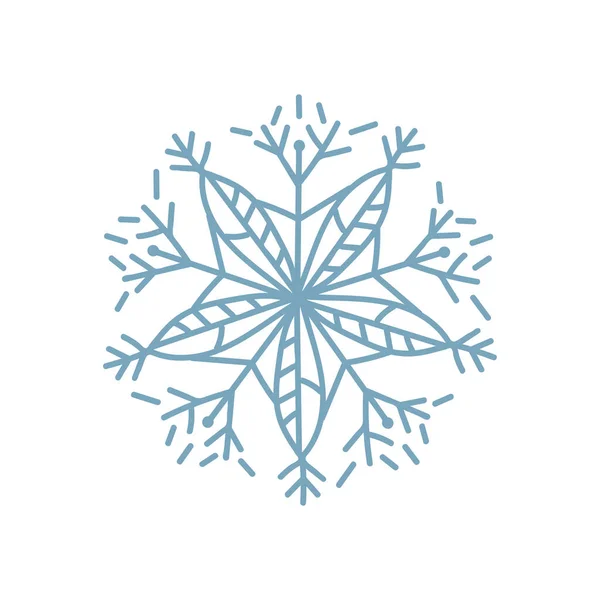 Снежинка Икона Каракули Синий Белом Изолированы — стоковый вектор