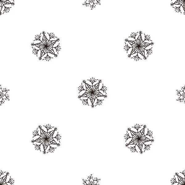 Modèle Sans Couture Flocons Neige Sur Fond Blanc Noir — Image vectorielle