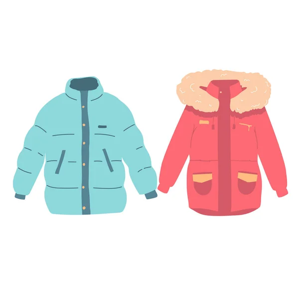 Herbst Und Winter Oberbekleidung Mit Langärmeligen Kleidungsstücken Vector Set Flache — Stockvektor