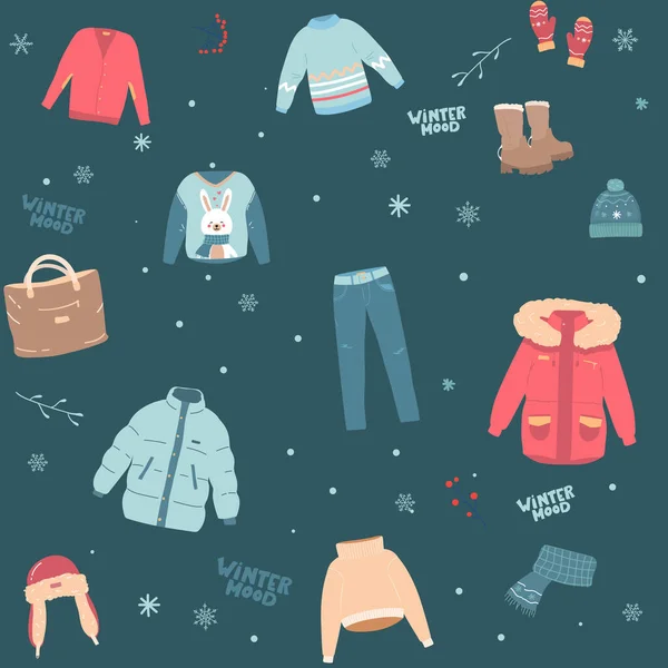 Рождественский Узор Тюленей Уютной Зимней Одеждой Верхняя Одежда Фон Теплой — стоковый вектор