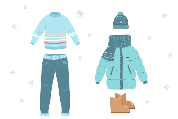 Winterbekleidung Set Bestehend Aus Roter Winterjacke Damenbekleidung Hose Schuhe Hut — Stockvektor