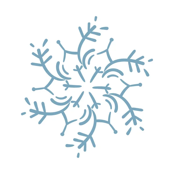 Icône flocon de neige doodle bleu sur blanc isolé — Image vectorielle