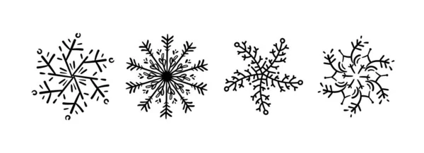 Snowflake Icon Doodle Black White Isolated — Stock Vector