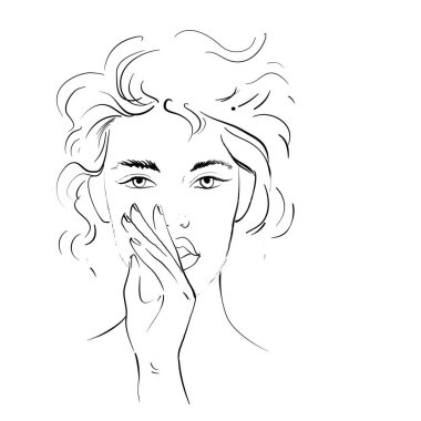 Sessiz jest yapan kadın çizimi El çizimi sanat vektörü çizimi beyaza izole edilmiş.