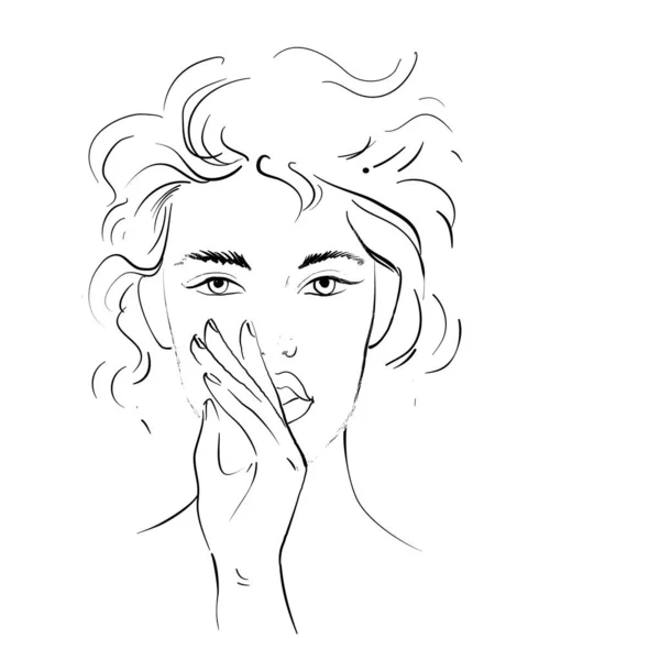 Σχέδιο της γυναίκας που κάνει σιωπηλή χειρονομία Χέρι ζωγραφισμένο γραμμή τέχνης Διανυσματική απεικόνιση απομονώνονται σε λευκό — Διανυσματικό Αρχείο
