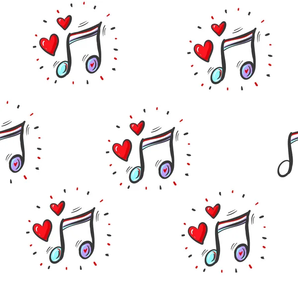 Αδιάλειπτη ταπετσαρία μοτίβο μουσικές νότες και καρδιές. Εικονογράφηση διανύσματος — Διανυσματικό Αρχείο