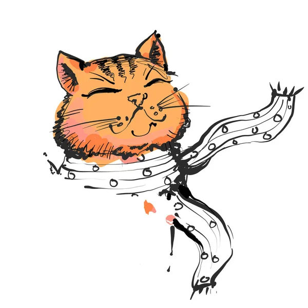 Portrait de chat hipster en écharpe, illustration vectorielle dessinée à la main. — Image vectorielle