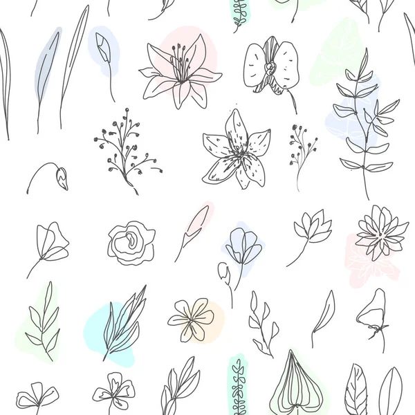 Smukt sømløst mønster med line blomster og blade. Udbud illustration, kan bruges til indpakning papir, invitationskort til bryllup, tapet og tekstil. Vektorillustration – Stock-vektor