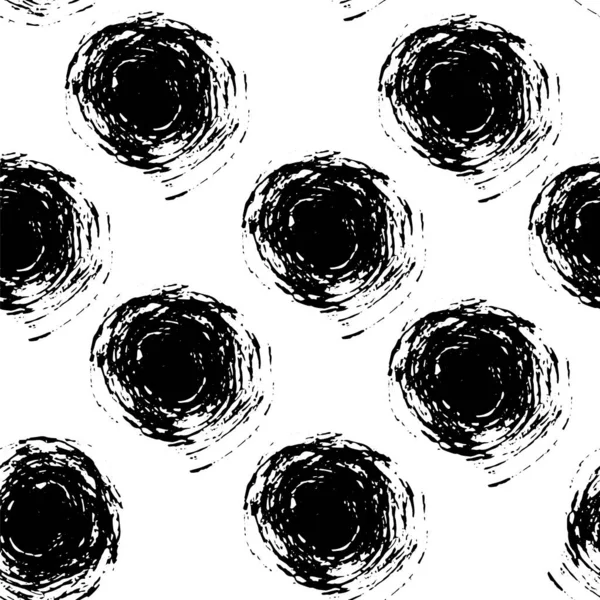 Abstrakter Hintergrund mit runden Pinselstrichen. Monochrom von Hand gezeichnete Textur. Stilvoller Polka Dot. Nahtloses Vektormuster. — Stockvektor