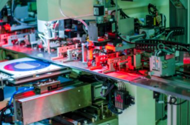 Duvar kağıdı dekoratif tasarımı için fabrika yarı iletken endüstrisinde bulanık arkaplan endüstriyel makine.