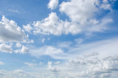 Duvar kağıdı dekoratif tasarımı için küçük bulutlarla mavi gökyüzü arkaplanı.