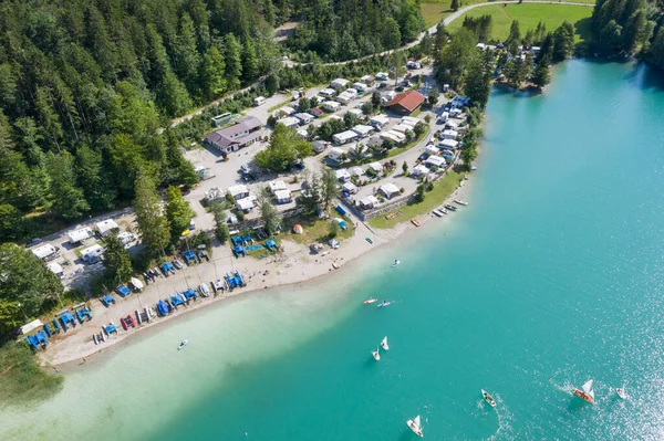 aerial view of campsite at Walchensee lake in Bavaria