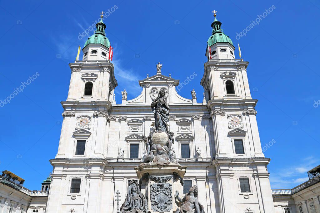 front view of Salzburg cathedral on sunny day