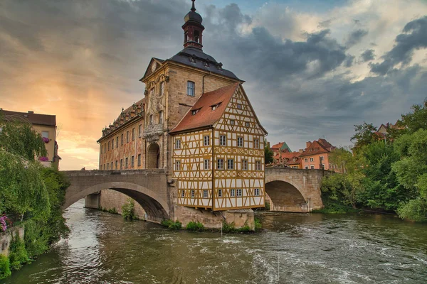 Akşamları Eski Belediye Binası Bamberg — Stok fotoğraf