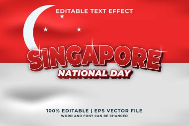 Singapur ulusal günü kırmızı ve beyaz bayrak düzenlenebilir metin efekti Premium Vektör