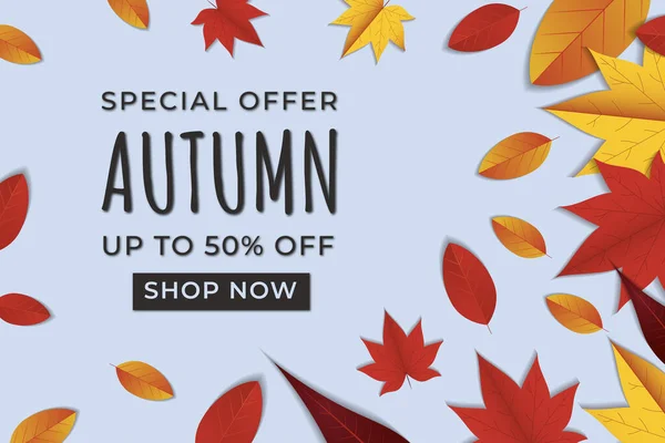 Herbst Verkauf Banner Hintergrund Mit Blatt Und Rahmen Sonderangebot Bis — Stockvektor