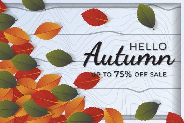 Yaprak ve çerçeveli sonbahar indirimi afişi. % 75 'e kadar özel bir teklif. Premium Vektörü