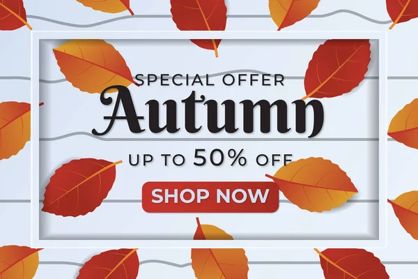 Venta Otoño Banner Fondo Con Hoja Marco Oferta Especial Hasta — Vector de stock