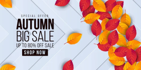 Otoño Gran Venta Banner Fondo Con Hoja Oferta Especial Hasta — Vector de stock