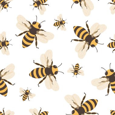 Arı kusursuz vektör deseni. Temalı arka planlar için harika, ev dekorasyonu, duvar kâğıdı, giysi. Düz biçim.