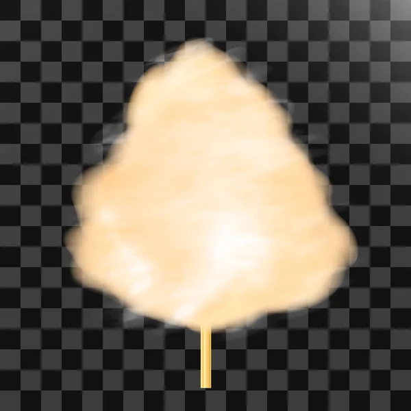 Zucchero di cotone arancione. Nuvola realistica di zucchero su un bastone di legno. Vettore 3D. Illustrazione realistica isolato — Vettoriale Stock