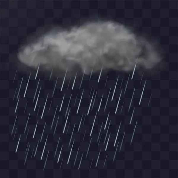 Nube de trueno con lluvia. Nube gris lluviosa. Ilustración vectorial realista aislada sobre fondo transparente — Archivo Imágenes Vectoriales