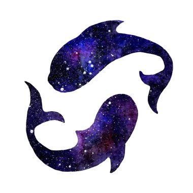  Burç burcunun suluboya sanatı. Balık burcu.