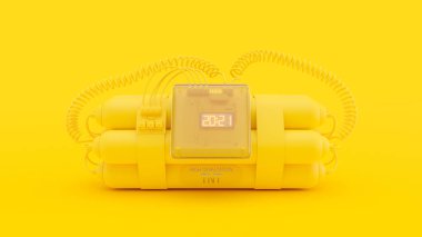 Yellow Bombs with digital clock timer 2021 with Clipping path.  Minimal idea concept, 3D Render. clipart