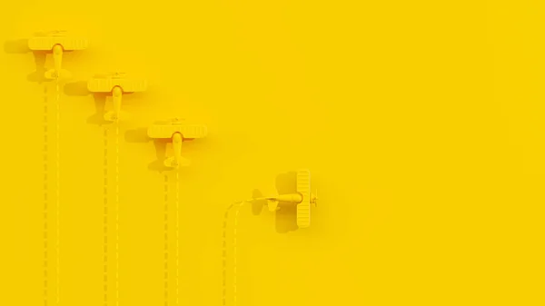 Sarı Düzlem Farklı Yönlere Uçar Metnin Için Alanı Kopyala Asgari — Stok fotoğraf