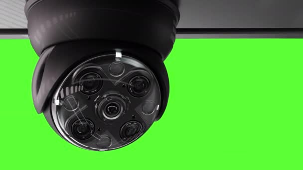 緑の画面上のモーションセンサー付き未来的なセキュリティCctvカメラ 監視目的でエリアをスキャンします — ストック動画